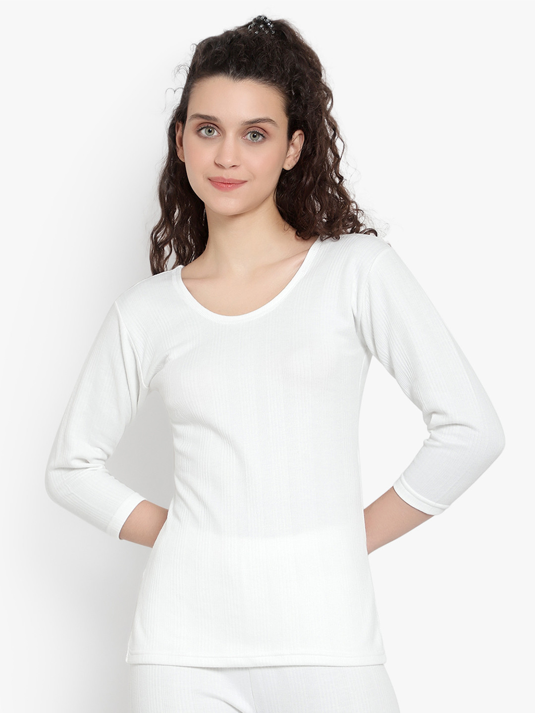 SKY HEIGHTS Women White Cotton Thermal Tops