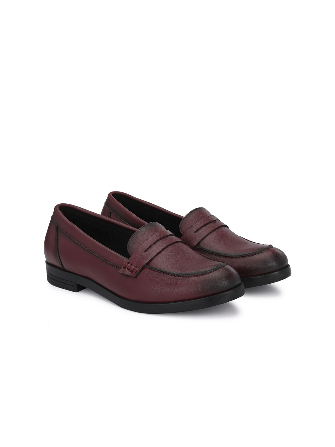 Delize Women Burgundy & Black Textured Slip-On Loafers