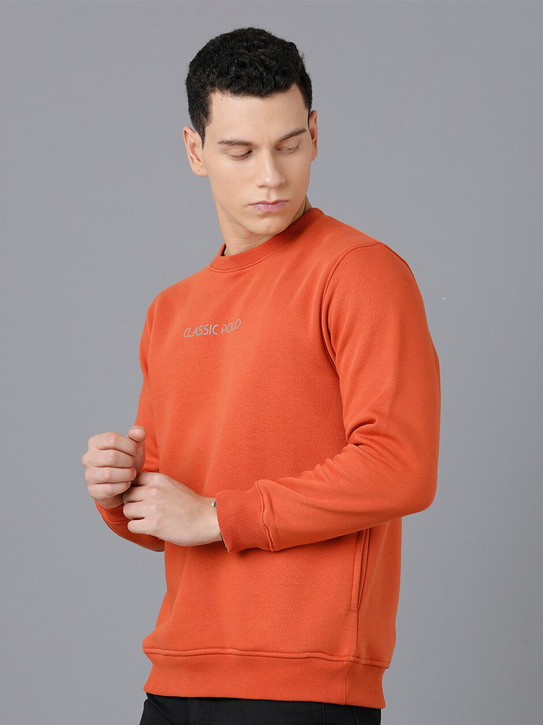 Classic Polo Men Orange Cotton Sweatshirt