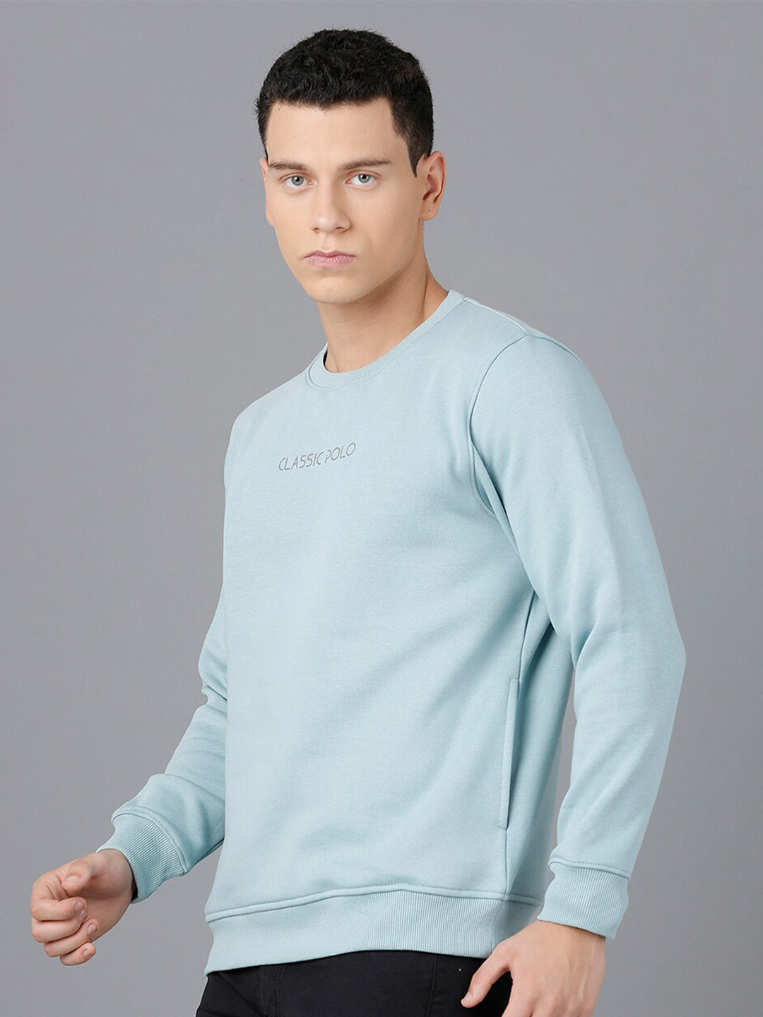 Classic Polo Men Sky Blue Cotton Sweatshirt