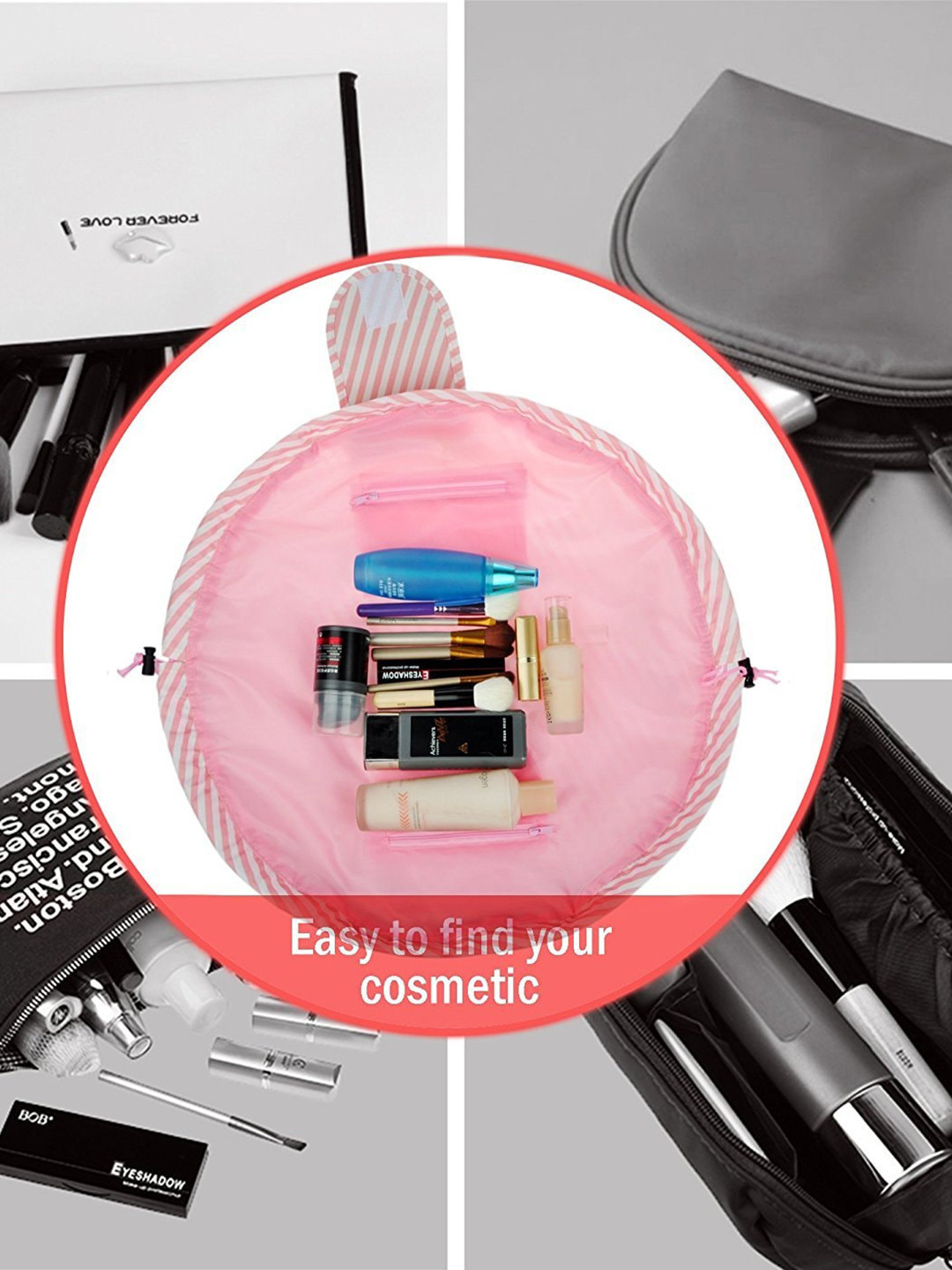 HOUSE OF QUIRK Pink & White Striped Foldable Travel Organisers Pouch