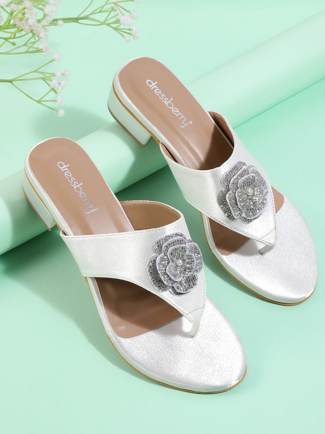 DressBerry Embellished Comfort Sandals with Floral Accent