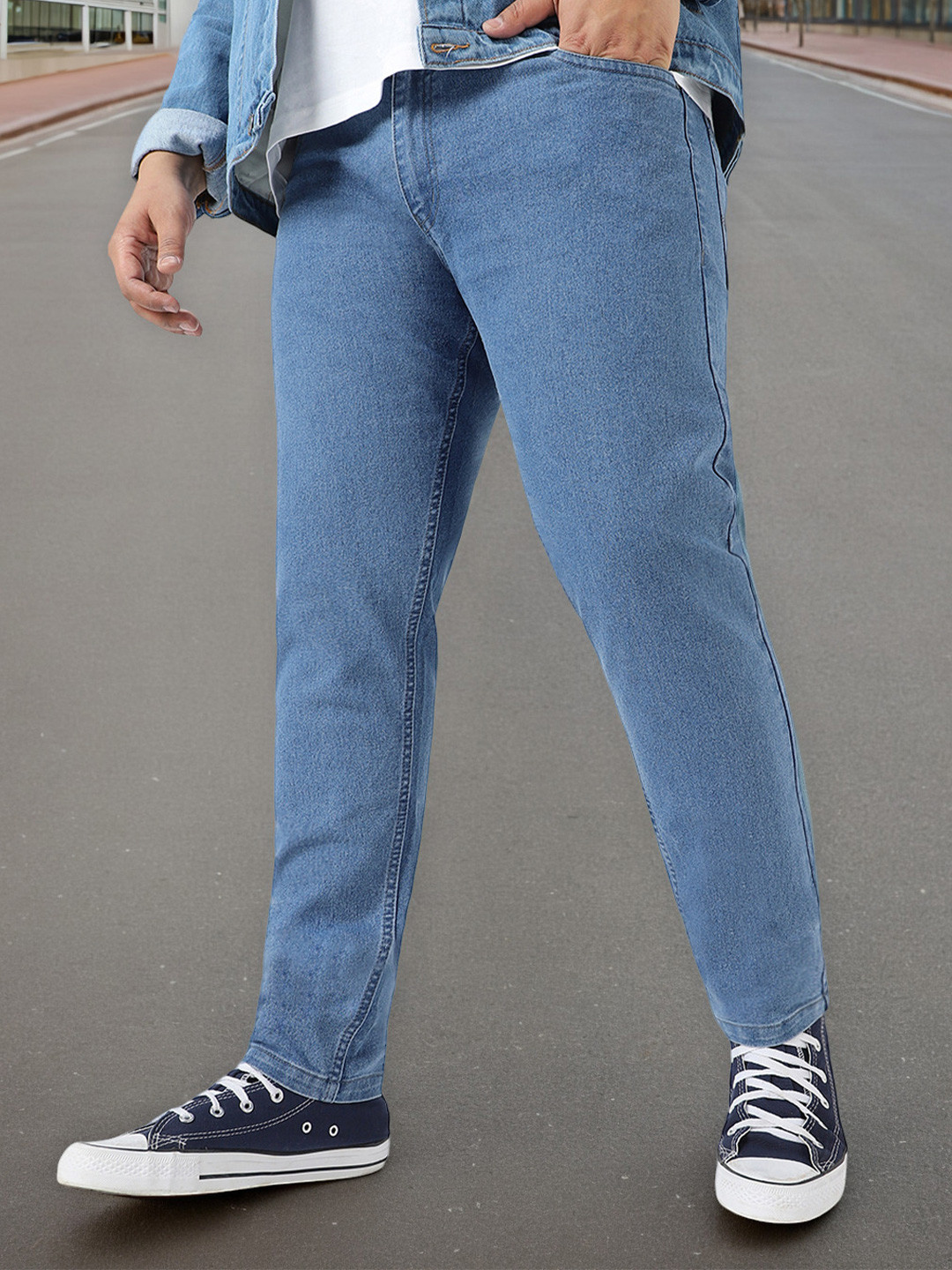 Urbano Plus Men Blue Cuffed Hem Stretchable Jeans