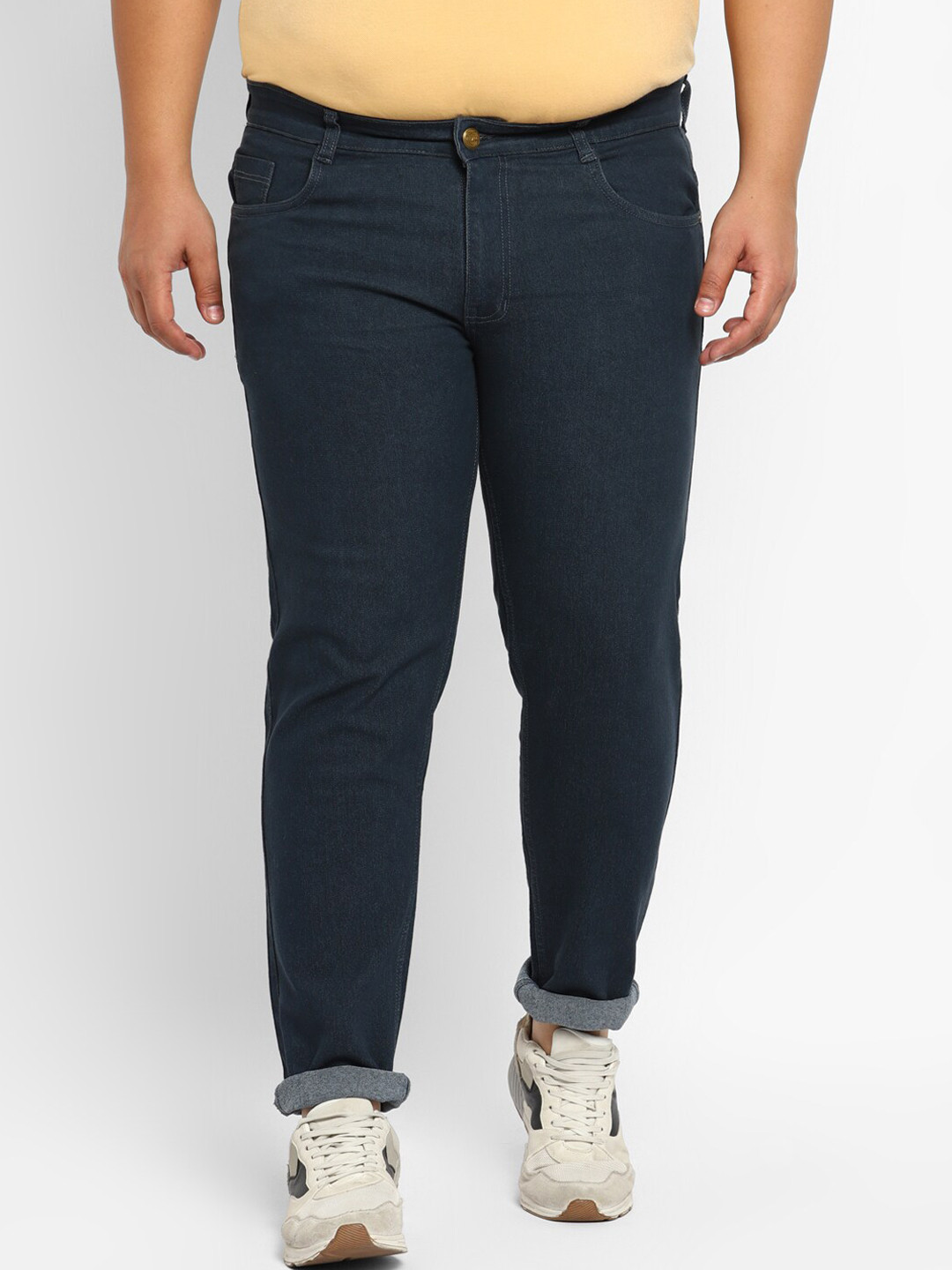 Urbano Plus Men Grey Cuffed Hem Stretchable Jeans