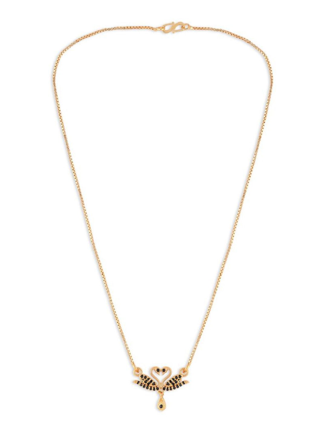 Efulgenz Gold-Toned & Blue Crystals Studded Pendant Gold-Plated Chain