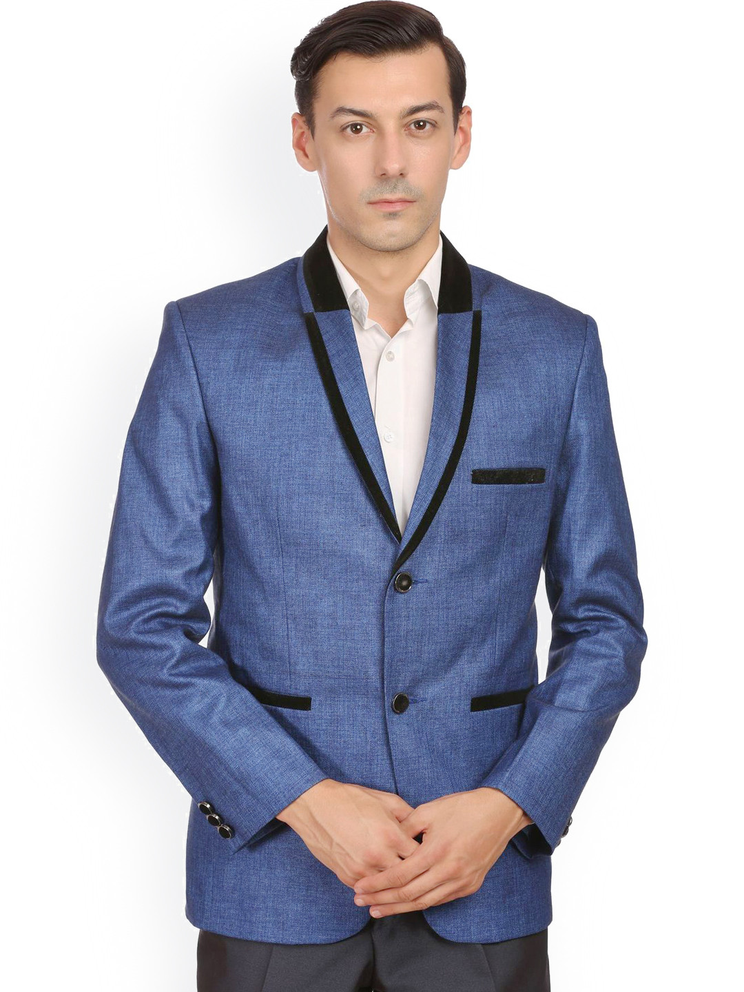 Wintage Men Blue Single-Breasted Tailored Fit Casual Blazer