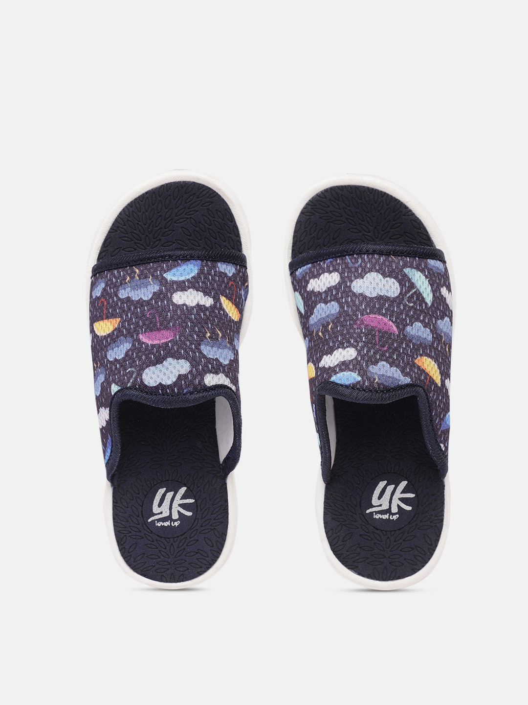 YK Boys Navy Blue Conversational Print Sliders