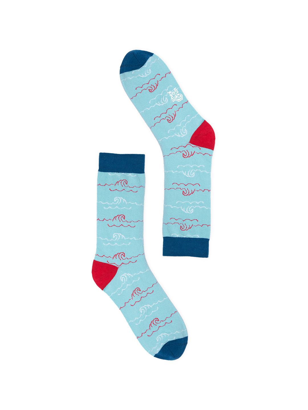 hexafun Elephant waves Blue & Red Patterned Organic Cotton Calf-Length Socks