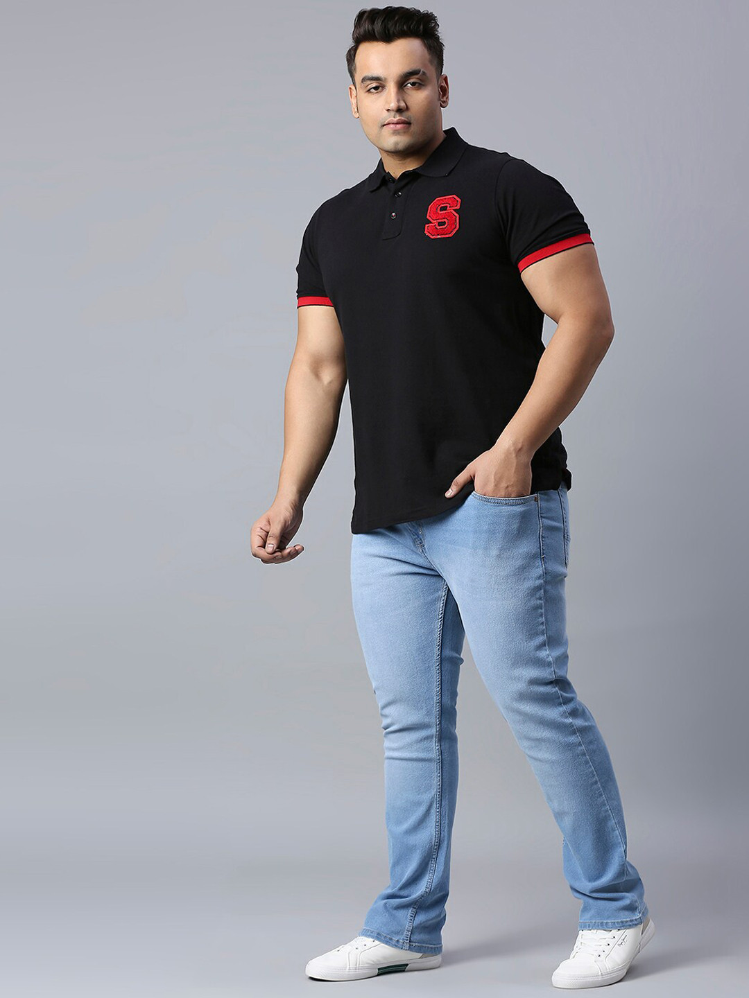 Freeform by High Star Plus Size Men Blue Slim Fit Heavy Fade Stretchable Jeans