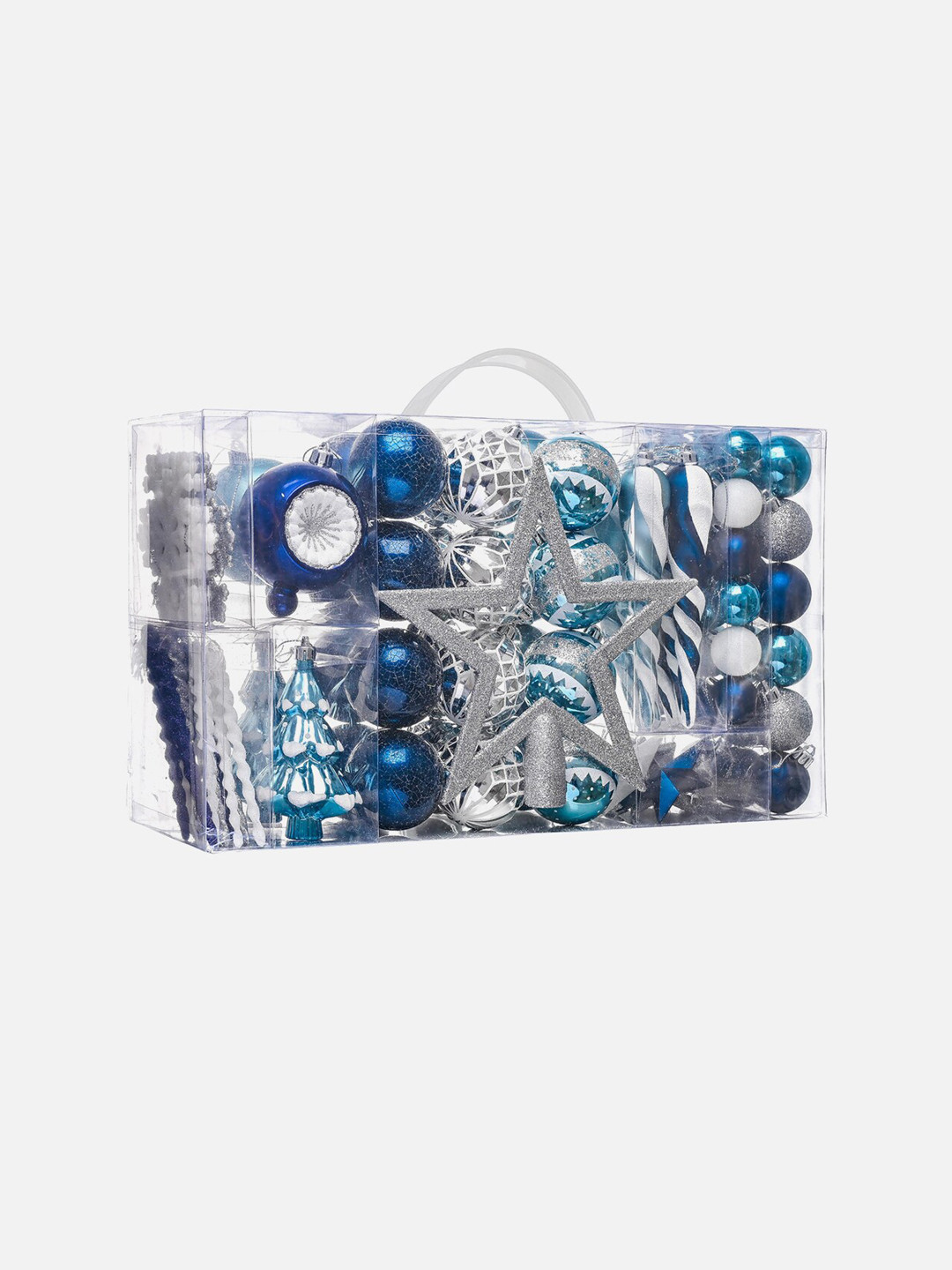 Little Surprise Box LLP Silver & Blue Set Of 100 Christmas Tree Hanging Decorations