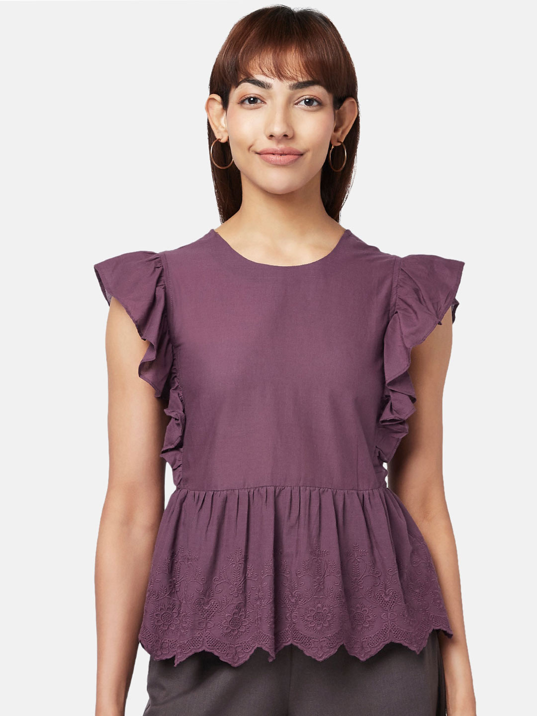 AKKRITI BY PANTALOONS Purple Peplum Top