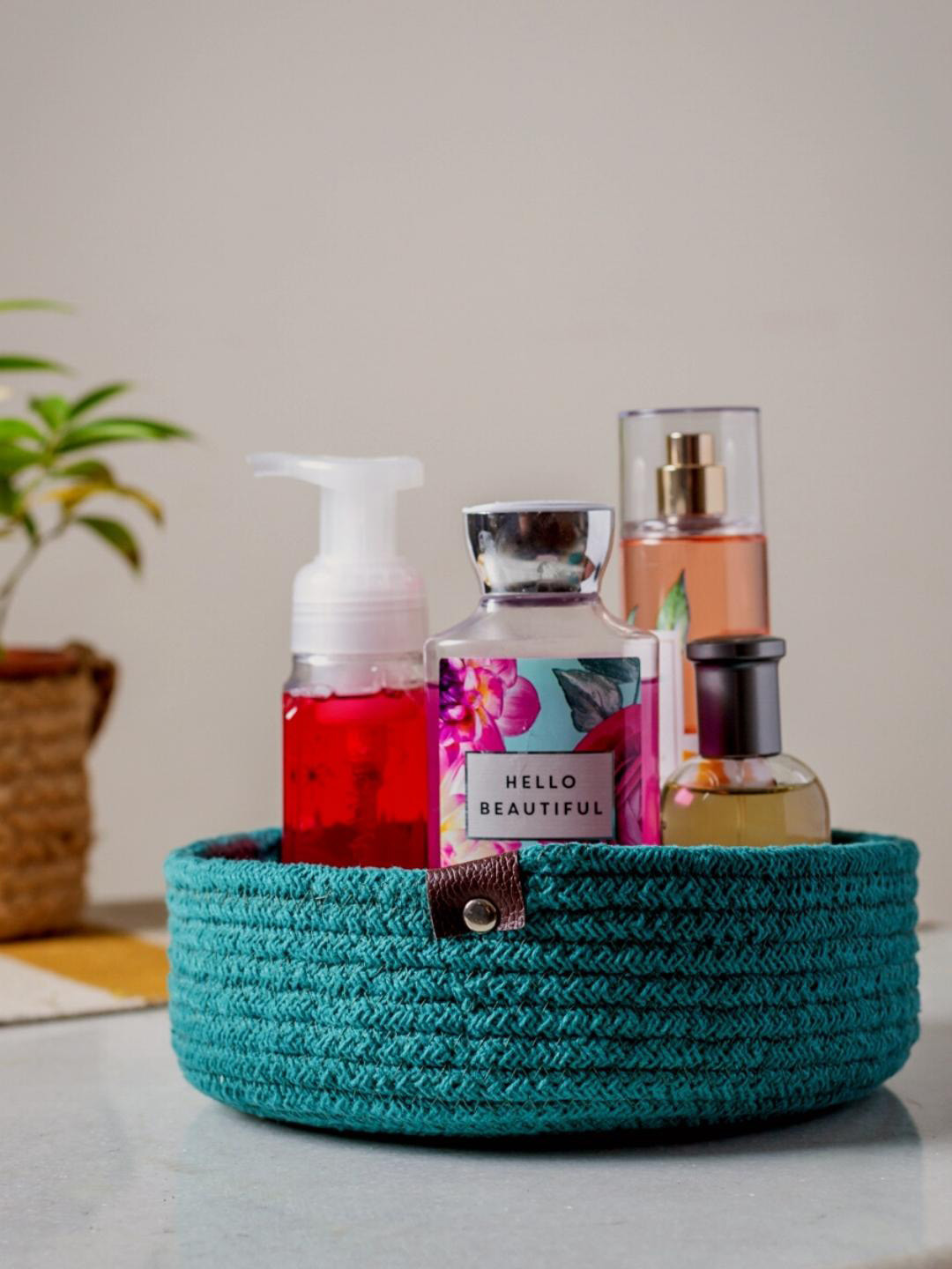 JASMEY HOMES Teal Blue Textured Storage Basket