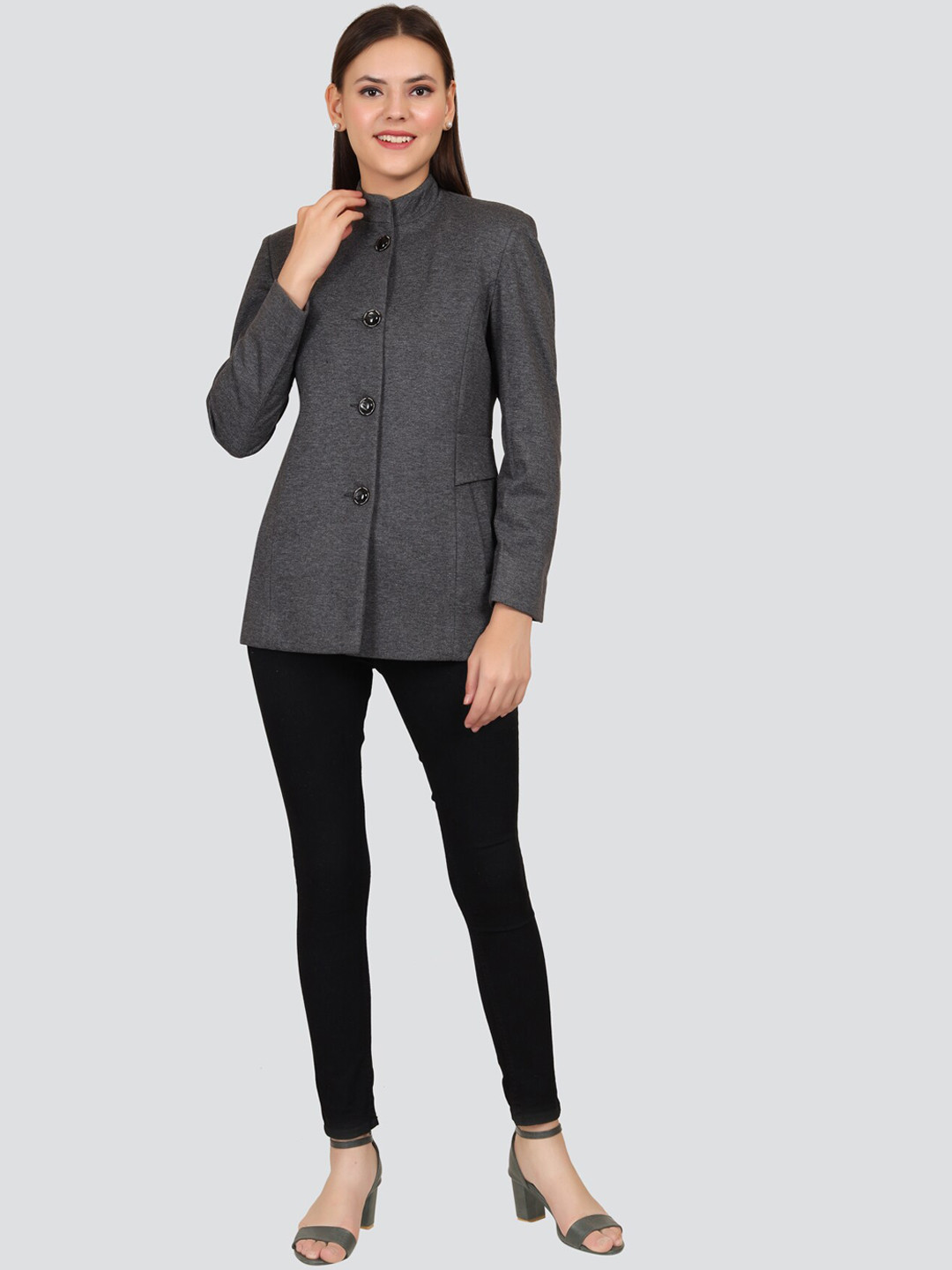 YOUNG CLUB CLASSIC Women Grey Woolen Overcoat