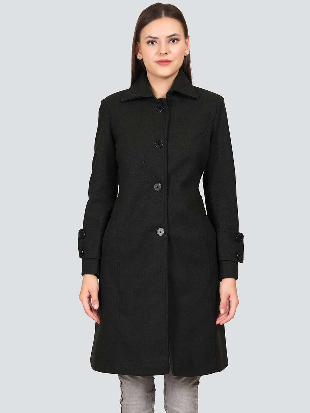 YOUNG CLUB CLASSIC Women Black Wool Winter Overcoat