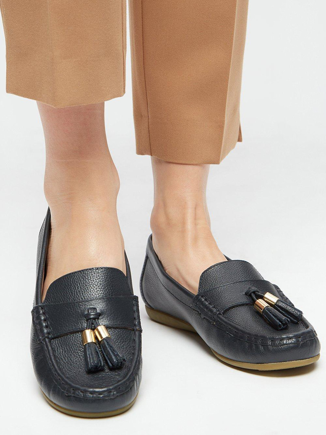 DOROTHY PERKINS Women Navy Blue Leather Loafers