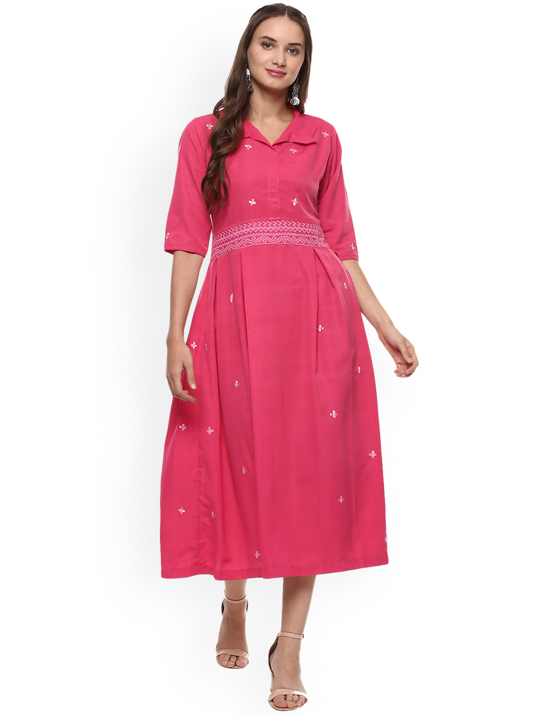 Kira Women Pink Embroidered Shirt Dress