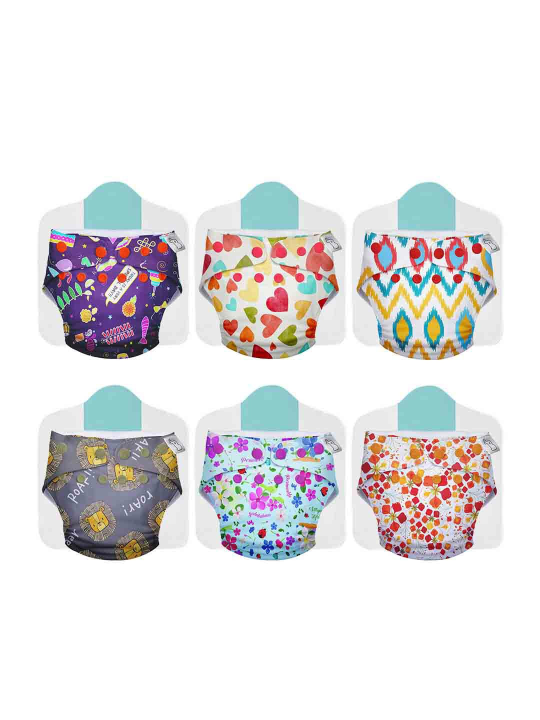 SuperBottoms Infants Set of 6 Assorted Basic Sustainable Reusable Cotton Cloth Diaper