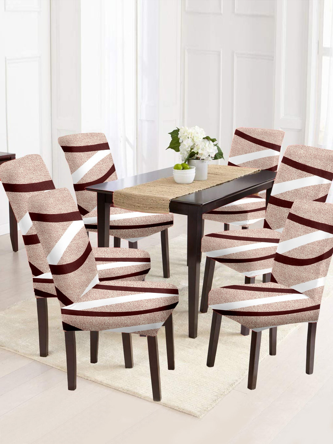 Cortina Set Of 6 Beige & Brown Printed Chair Covers