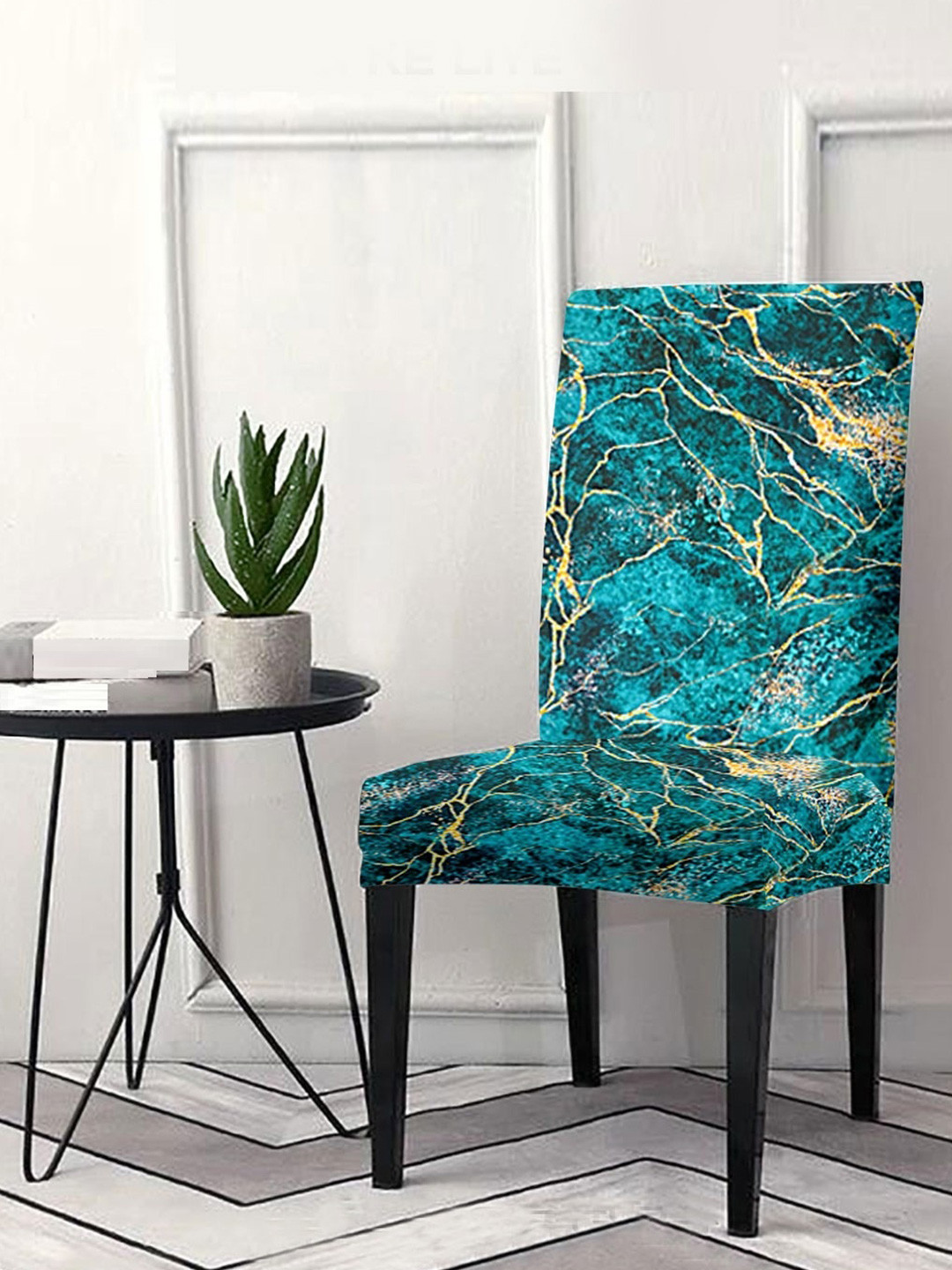 Cortina Teal & Yellow Abstract Printed Chair Cover