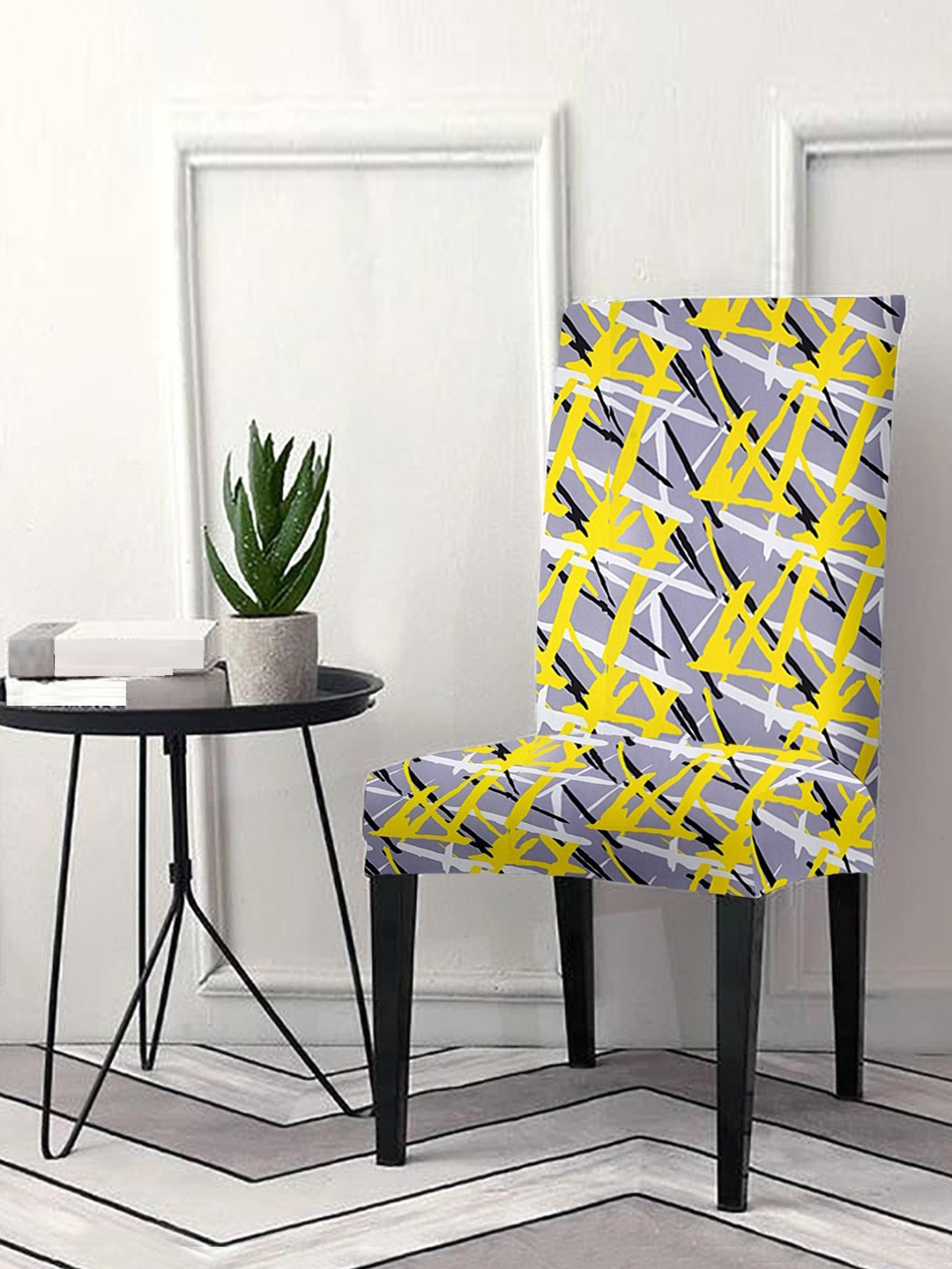 Cortina Grey & Yellow Printed Super Stretchy Chair Cover
