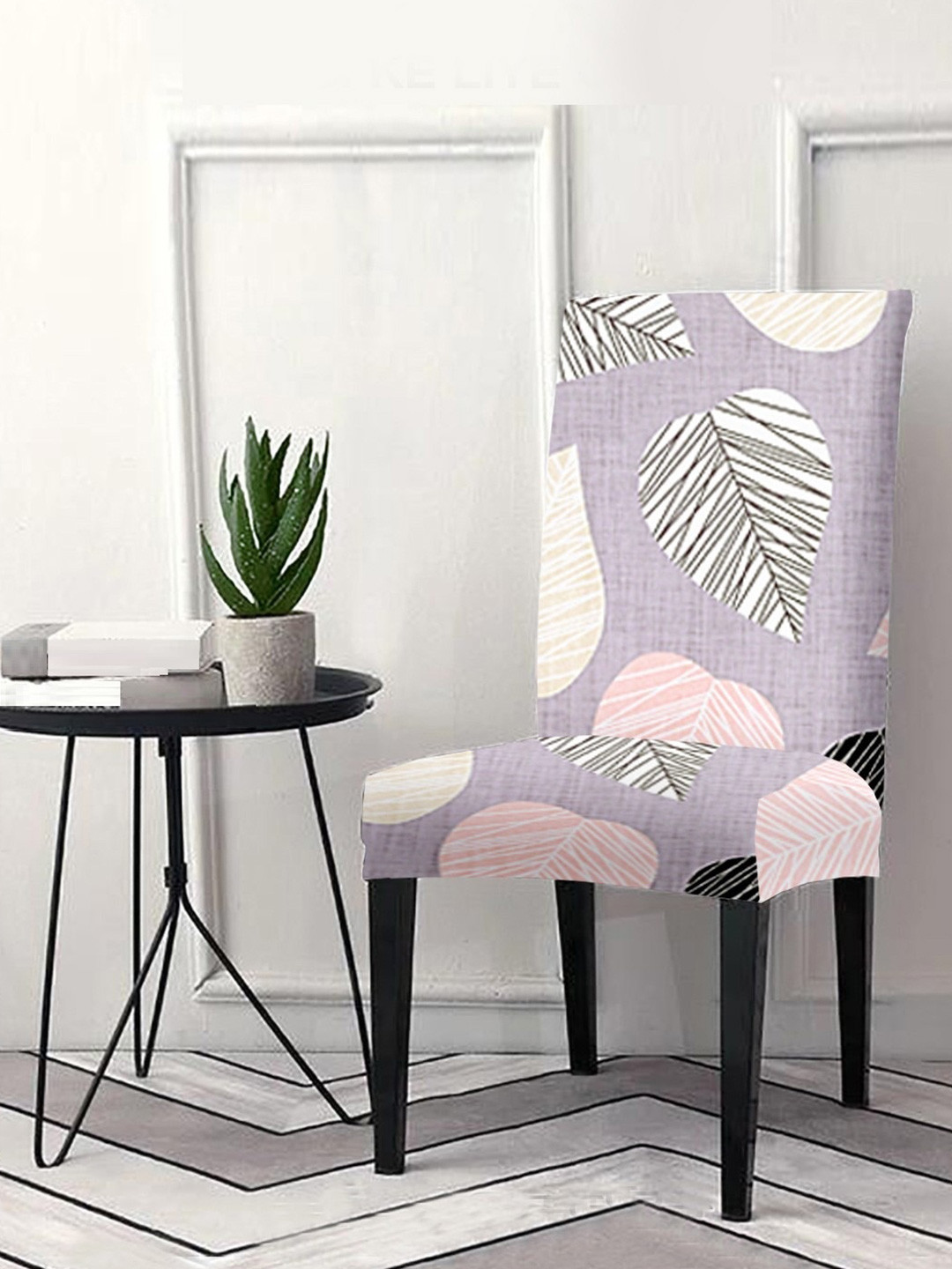 Cortina Grey & Pink Printed Super Stretchable Chair Cover
