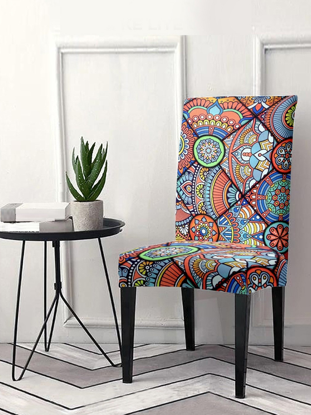 Cortina Orange & Blue Printed Stretchable Chair Cover