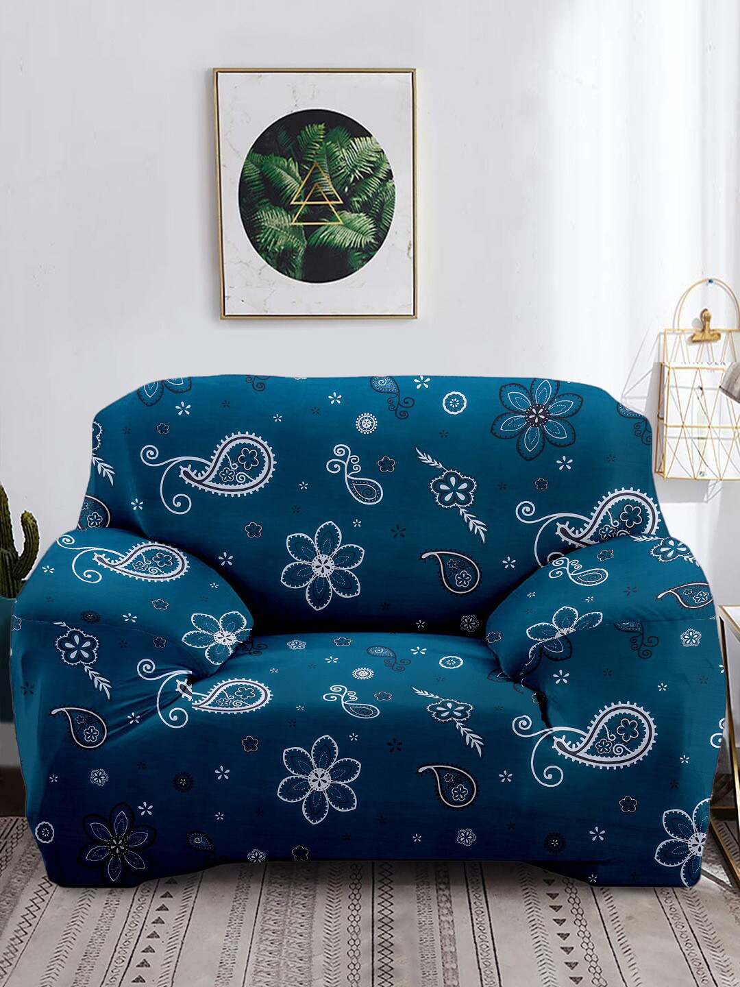 Cortina Set of 5 Teal Blue Printed Sofa Covers