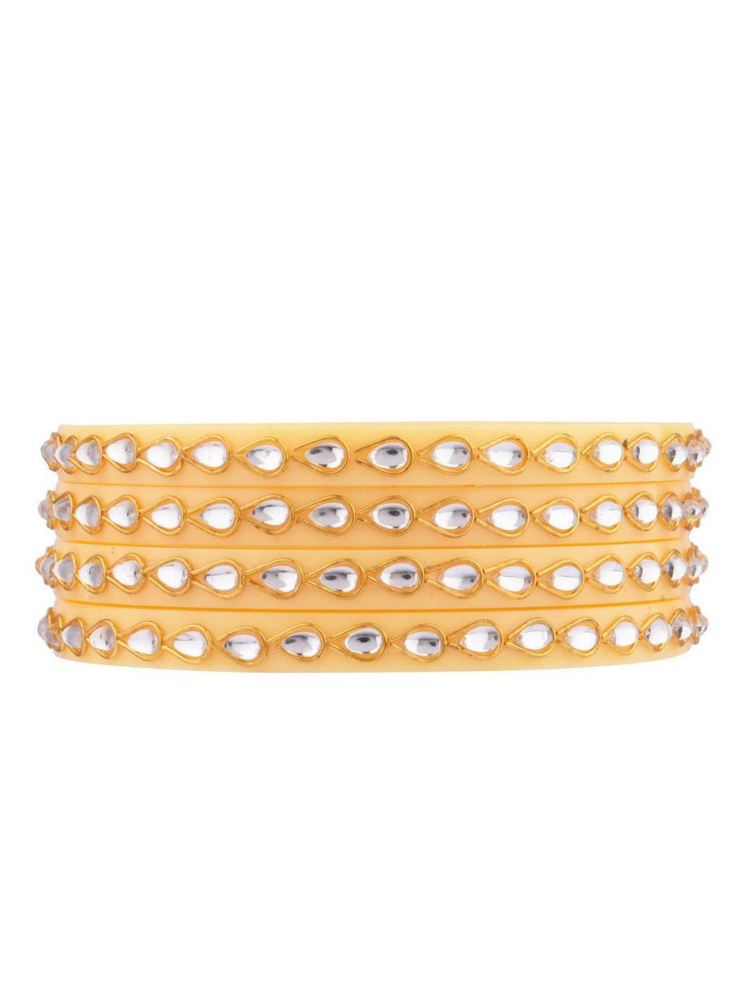 Efulgenz Antique Designer Set Of 4 Gold-Plated White Crystal-Studded Bangles