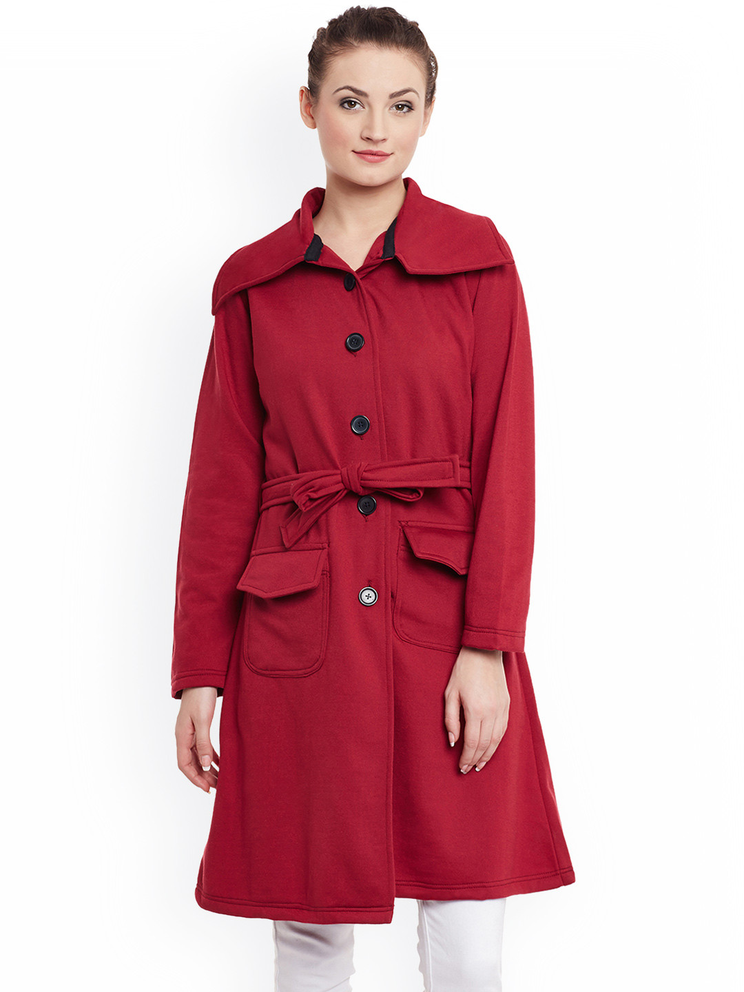 maroon trench coat