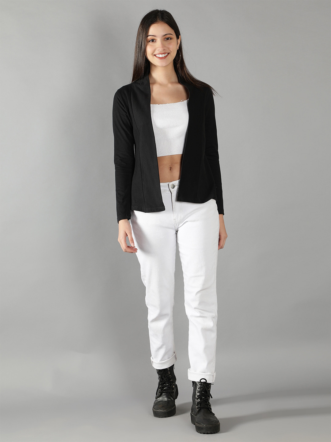 Nimble Women Black Open Front Cotton Shrug