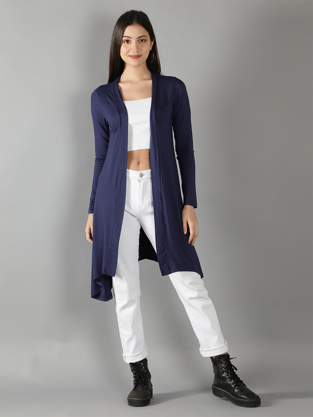 Nimble Women Navy Blue Longline  Open Front Shrug