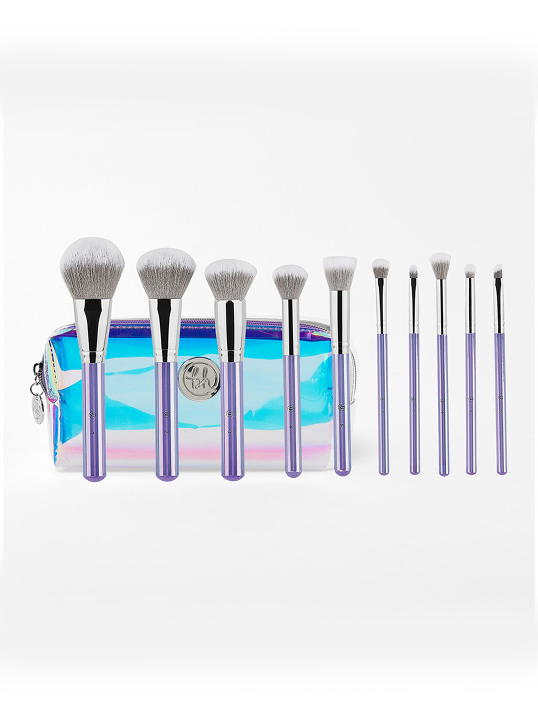 BH COSMETICS 10 Pcs Cruelty-Free Hello Holo Makeup Brush Set with Makeup Bag - Purple