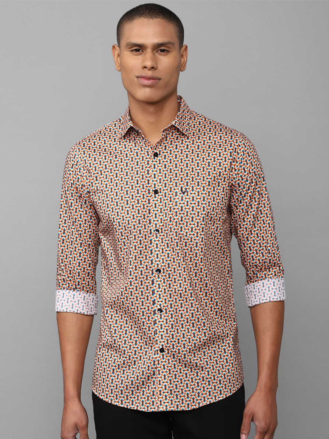 Allen Solly Men Beige Slim Fit Printed Cotton Casual Shirt