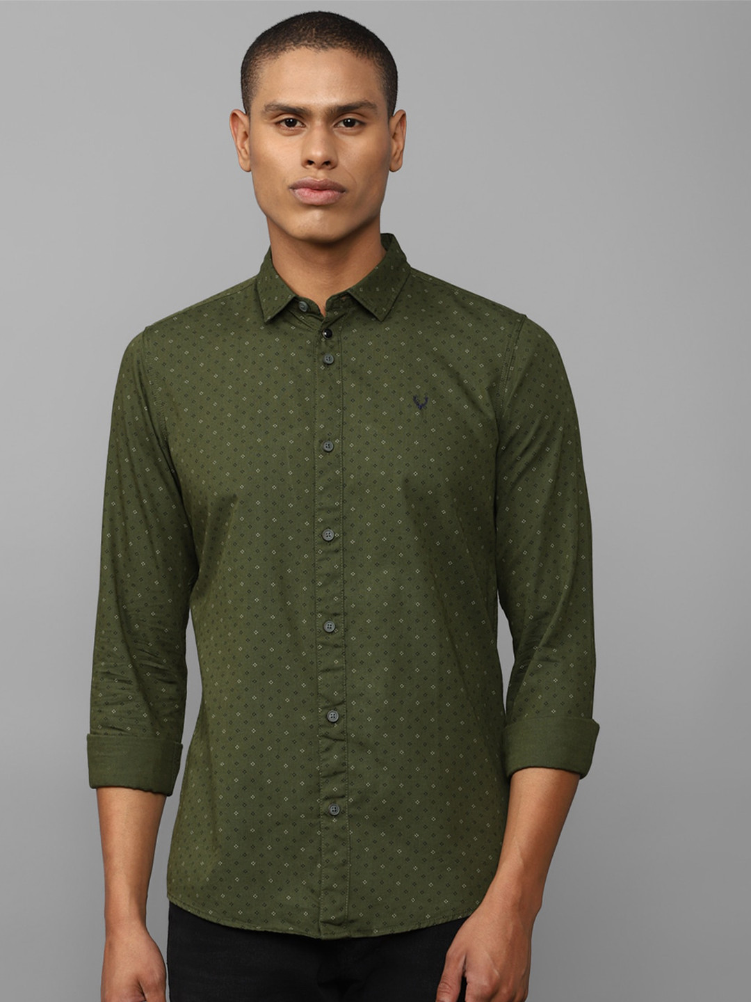 Allen Solly Sport Men Olive Green & Black Printed Regular Fit Casual Shirt