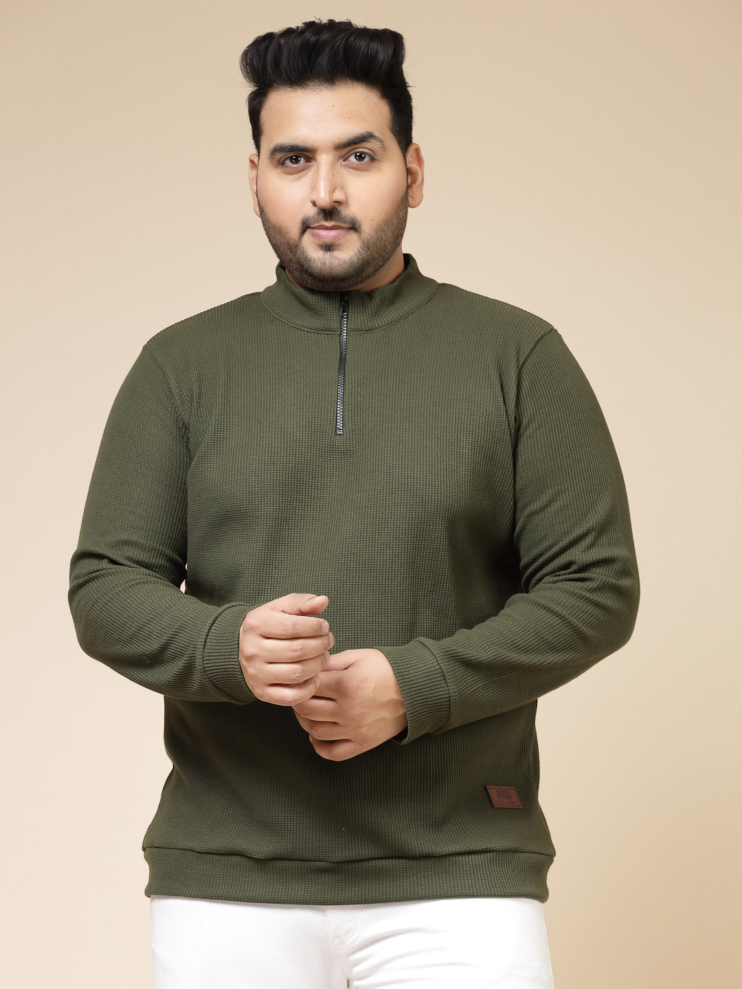 Rigo Men Olive Green High Neck Regular Fit T-shirt