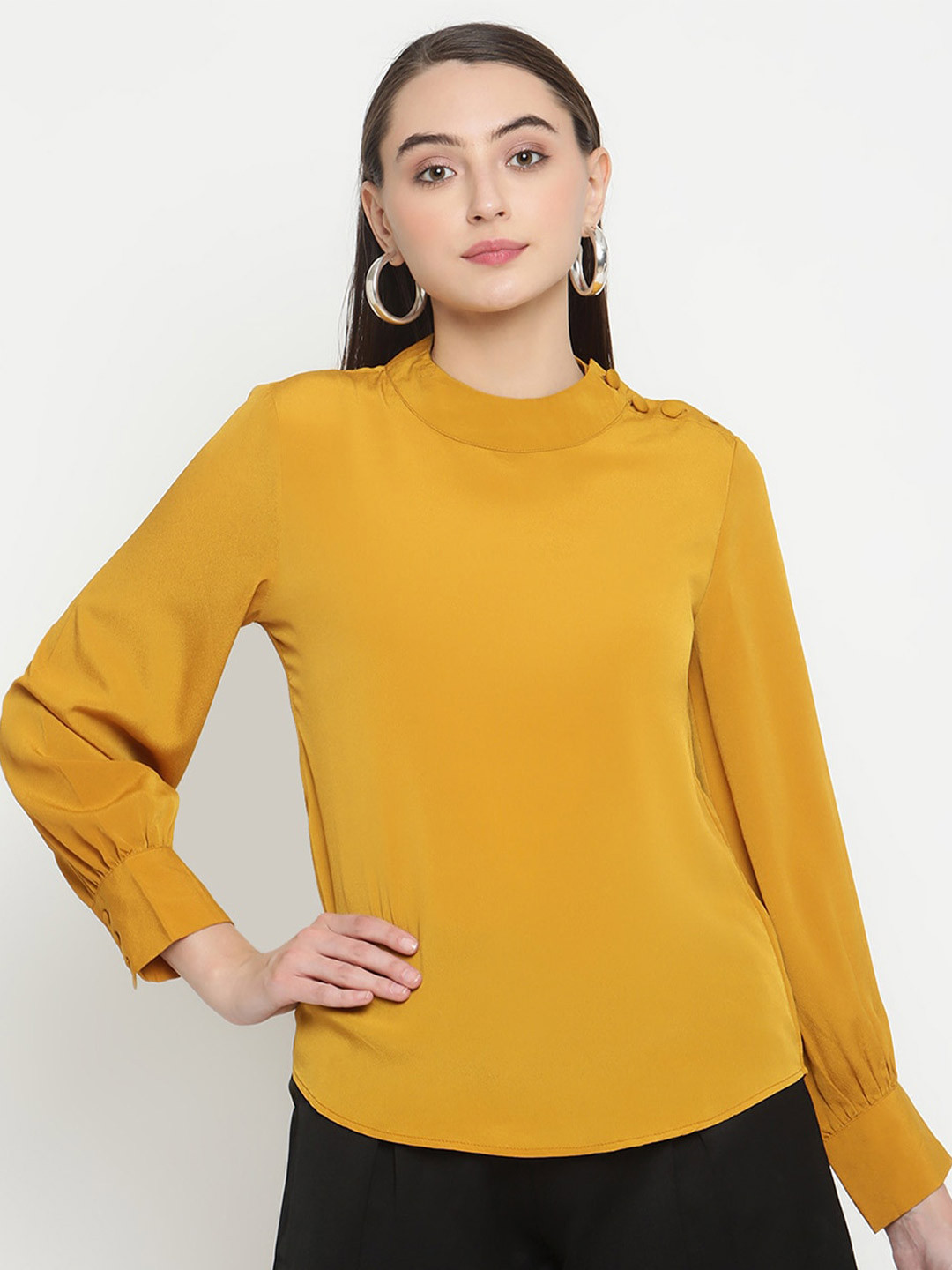 Be Indi Mustard Yellow Crepe Top