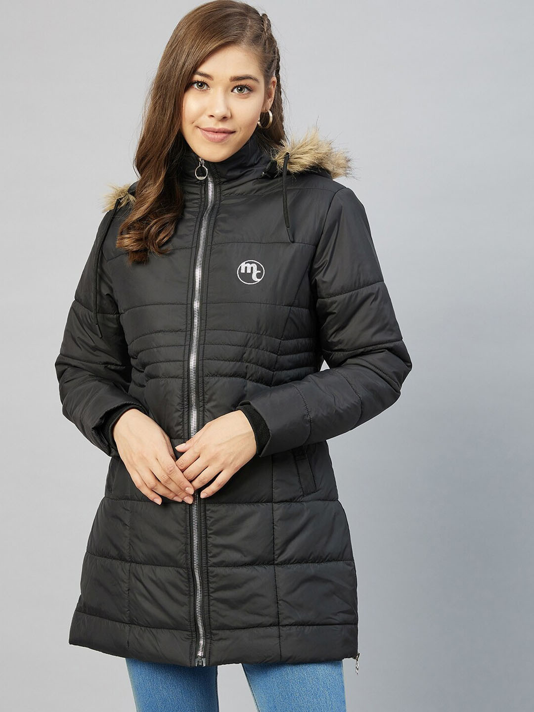Marie Claire Women Black Lightweight Longline Parka Jacket