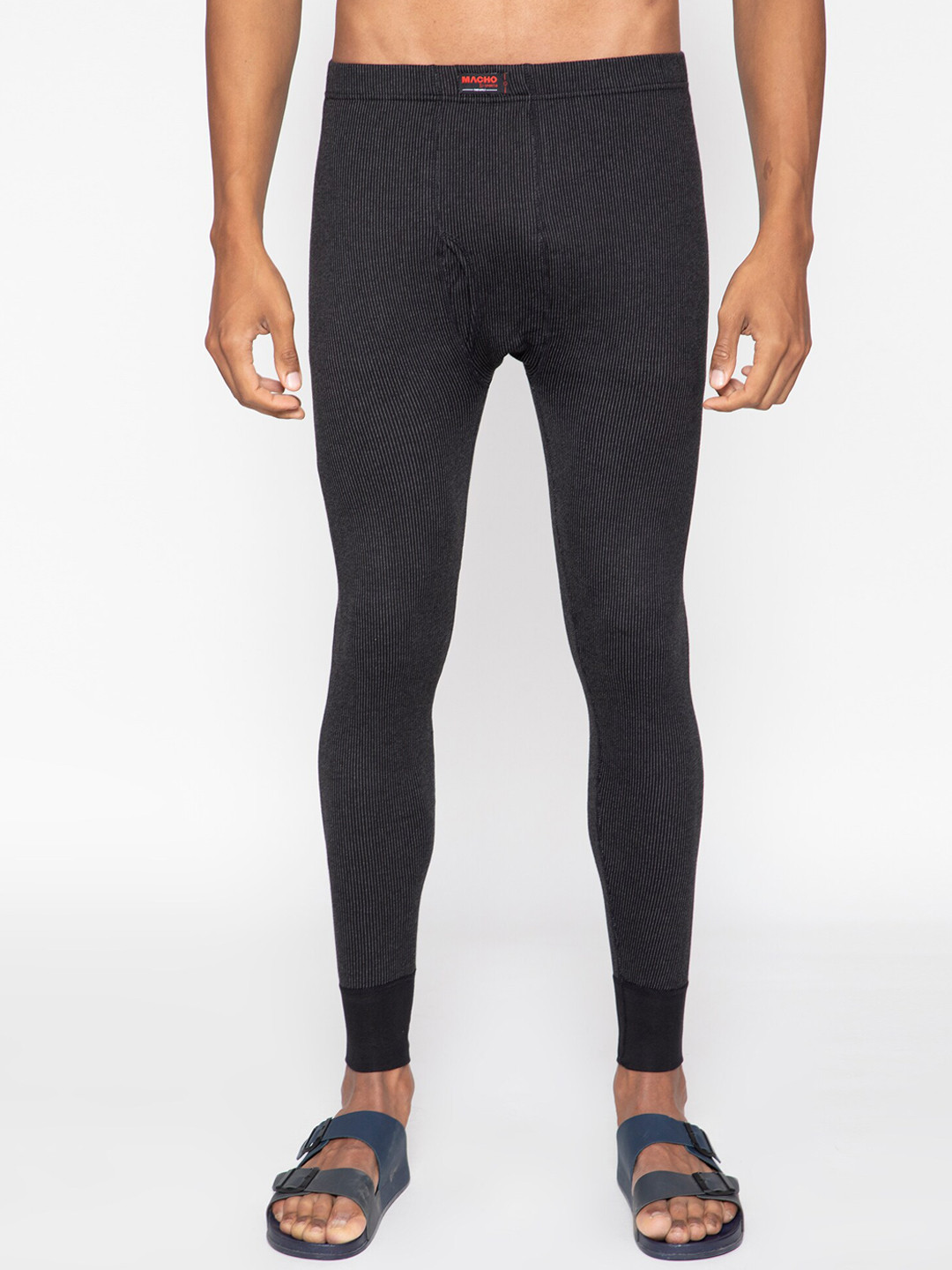 SPORTO Men Black Self-Striped Ultima Ultra-Thin Feather-Soft Thermal Bottom