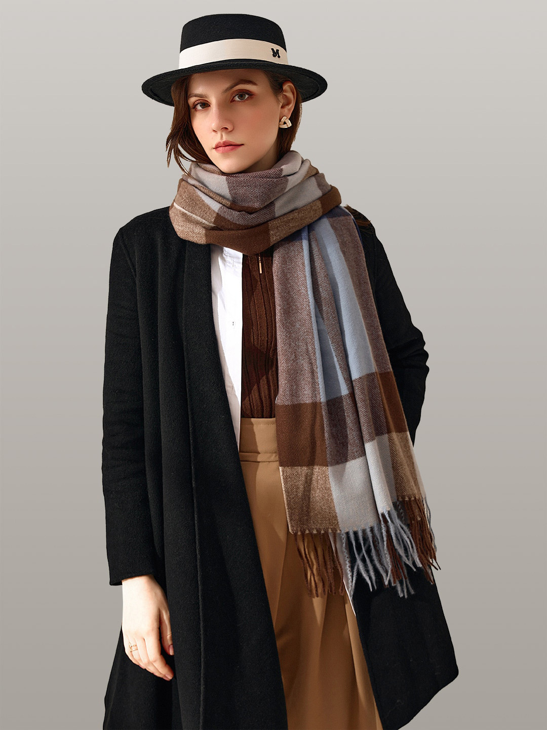 JC Collection Women Blue & Brown Checked Scarf