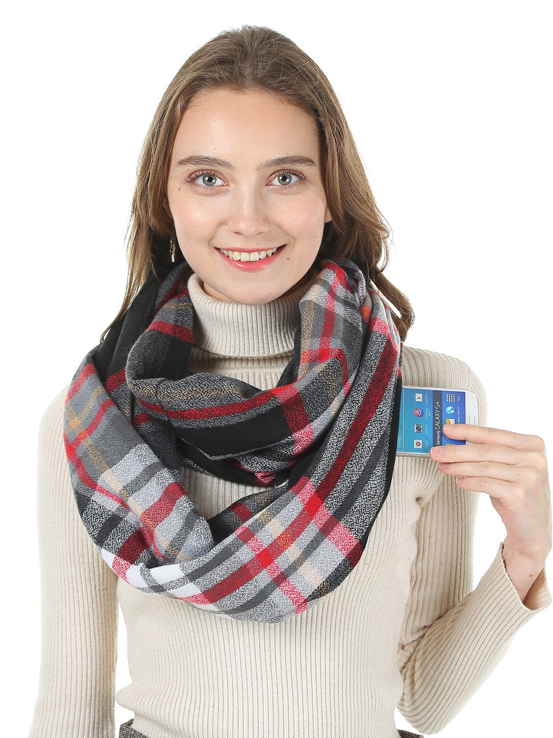 JC Collection Women Black & White Checked Scarf