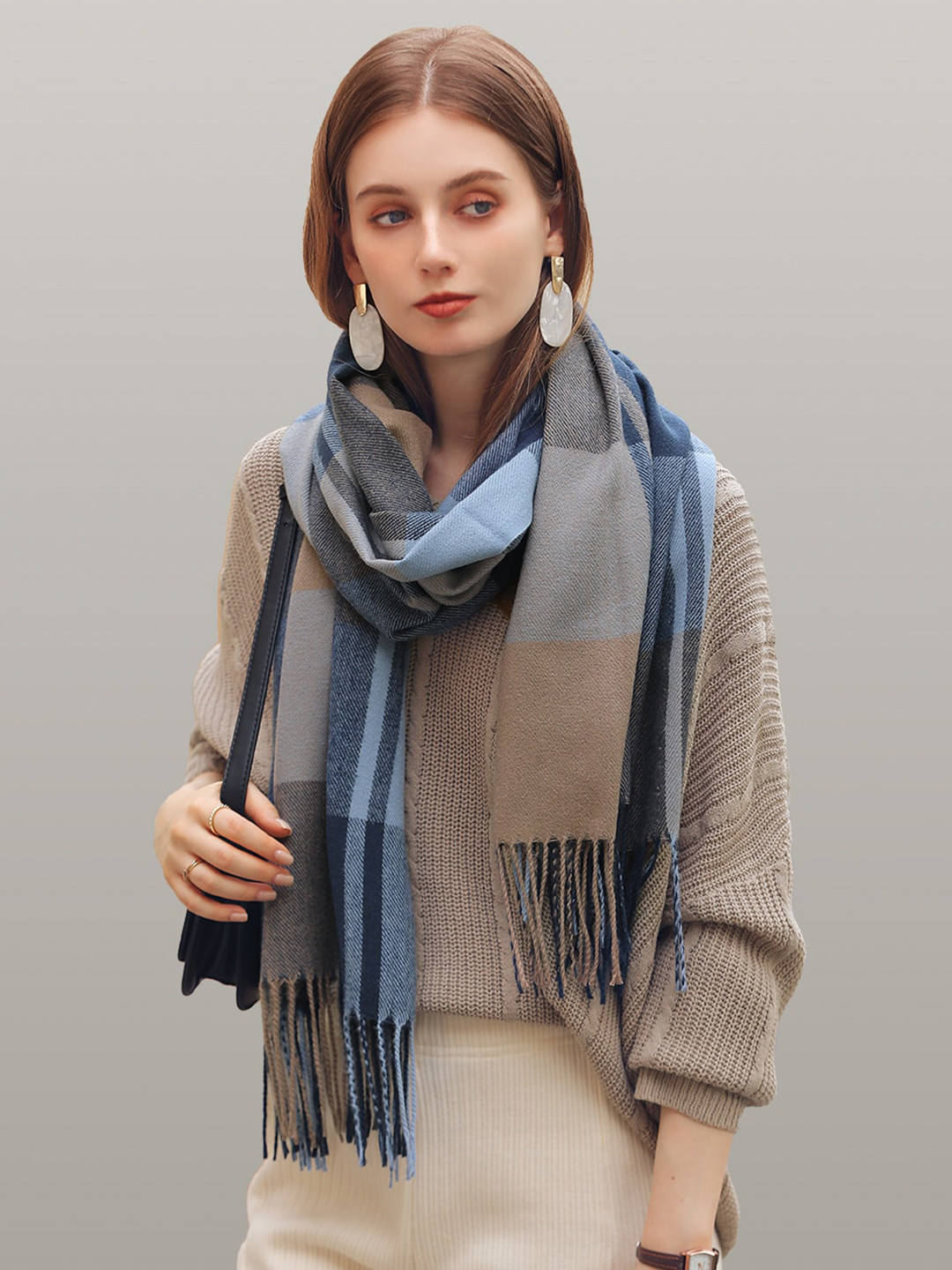 JC Collection Women Blue & Beige Checked Scarf