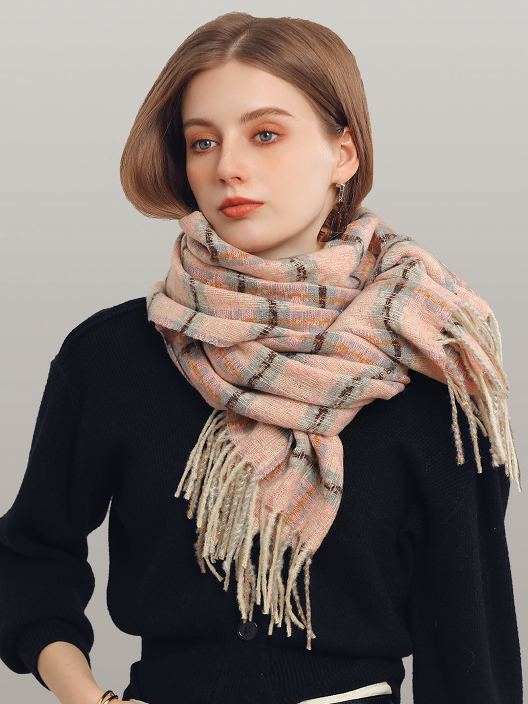 JC Collection Women Pink & Black Striped Scarf