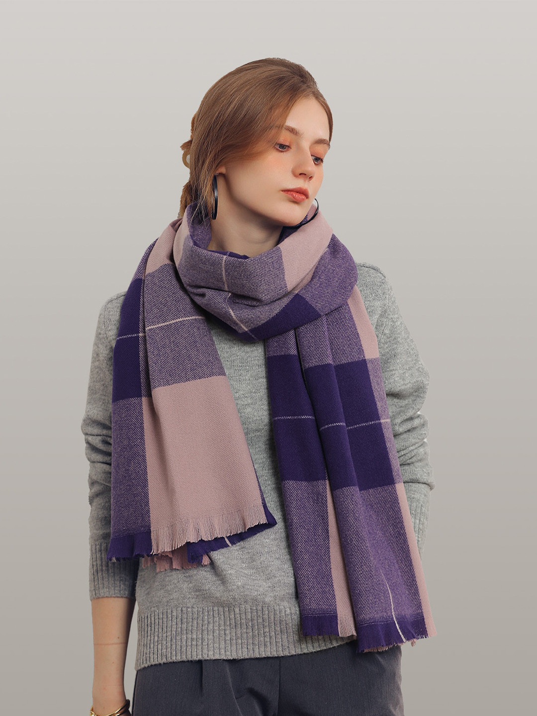 JC Collection Women Purple & Pink Checked Scarf
