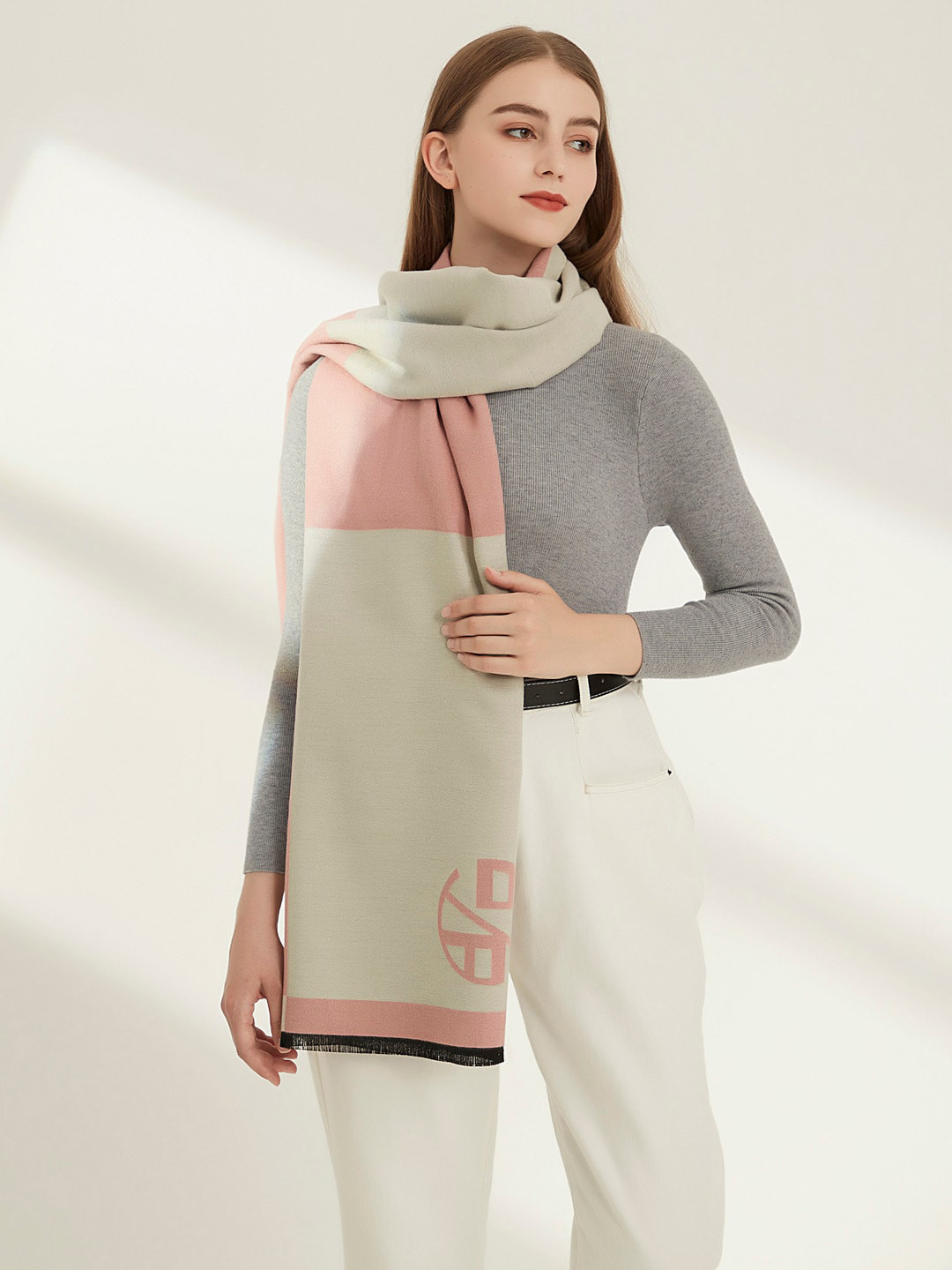 JC Collection Women Pink & Cream-Coloured Checked Scarf