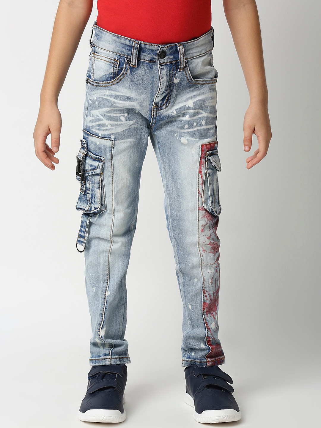 WAIMEA Boys Blue Comfort Slim Fit Low Distress Heavy Fade Bleached Stretchable Jeans