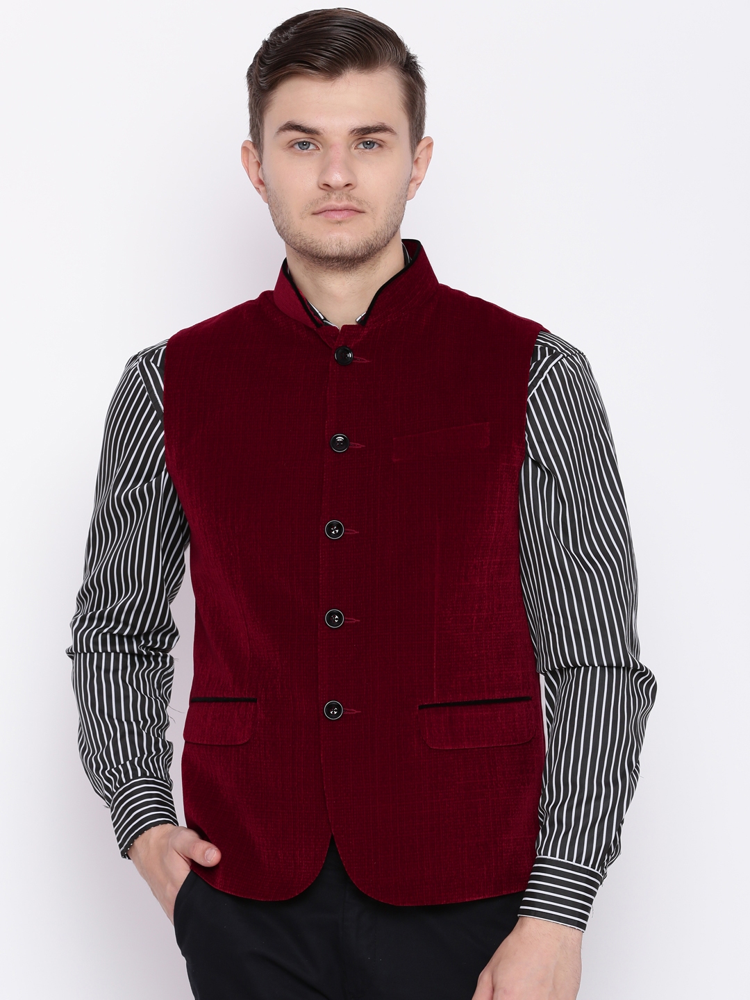 maroon velvet nehru jacket