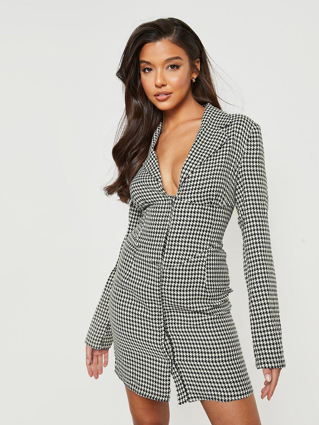 Boohoo Black & White Checked Blazer Dress