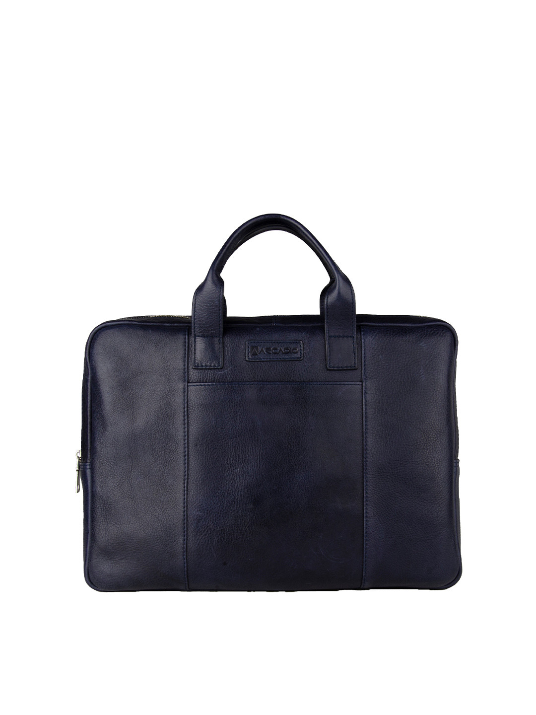 ARCADIO Unisex Navy Blue & Silver-Toned Textured Leather Laptop Bag