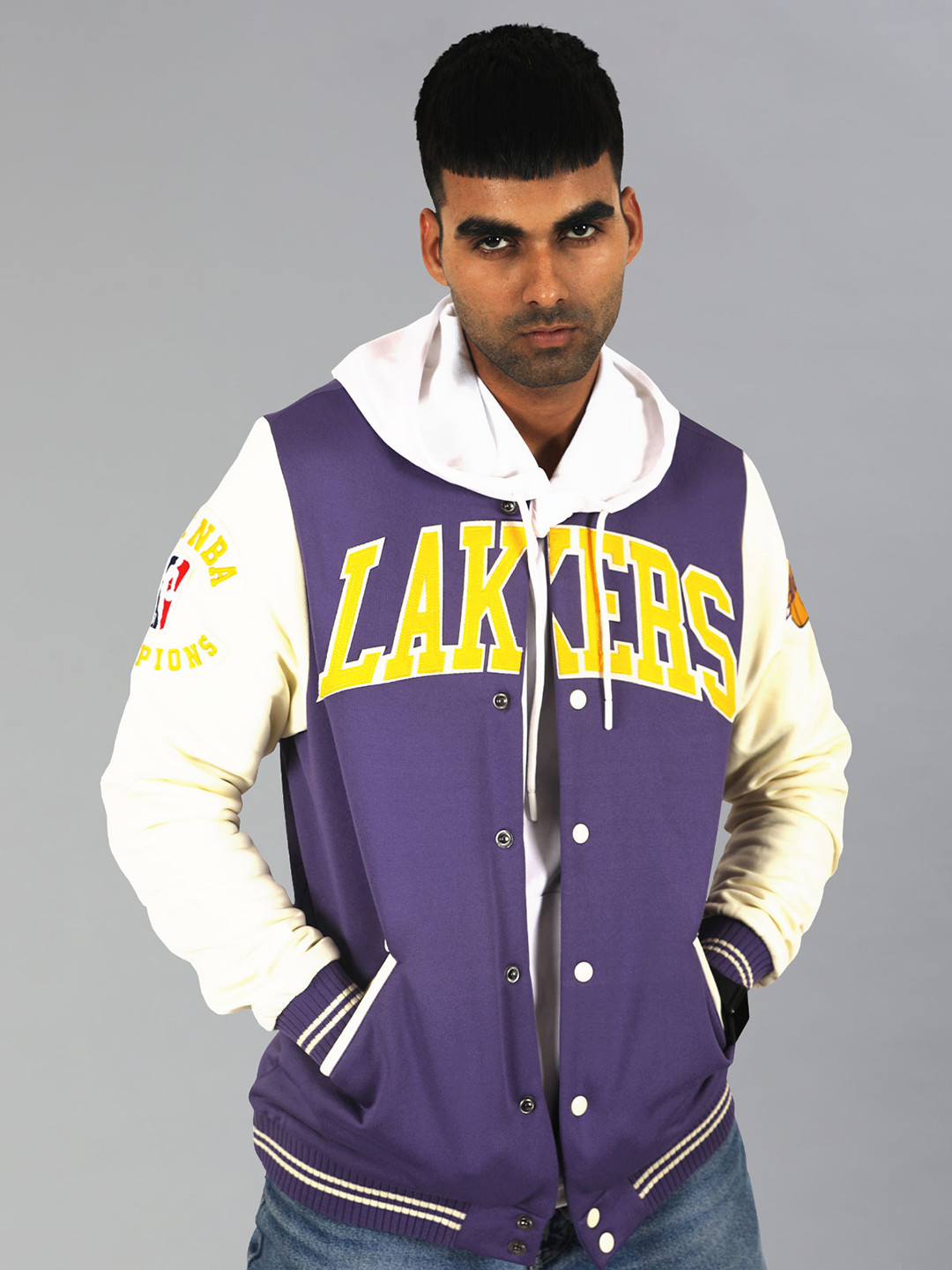 NBA Men Purple Los Angeles Lakers Typography Letterman Jacket