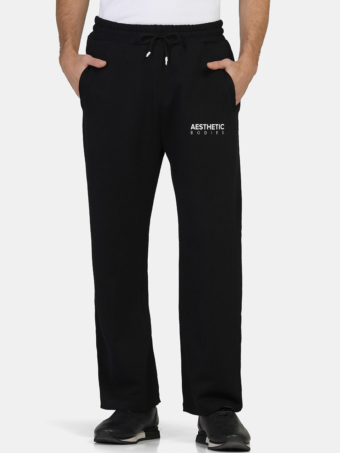 Aesthetic Bodies Men Black Relaxed-Fit Cotton Track Pants